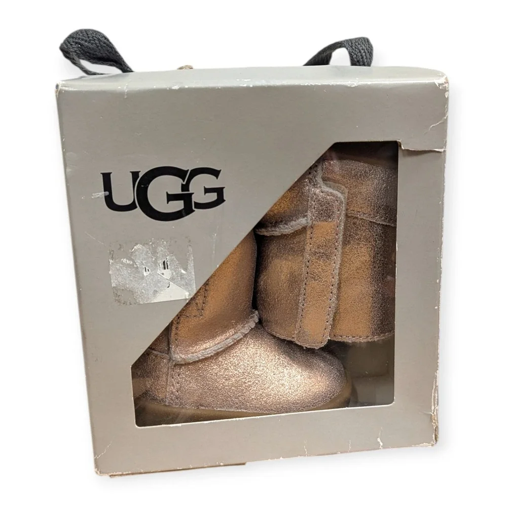 UGG Keelan‎ Metallic Glitter Infant Boots Rose Gold Pink Size 0/1 w/ Box